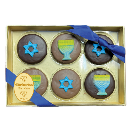 Gourmet Handmade Chocolate Hanukkah Oreos (6 Piece Gift Box) - Edelweiss Chocolates