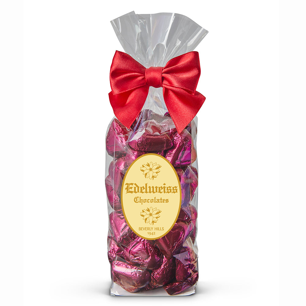 Extra Dark Chocolate Purple Foiled Hearts - Edelweiss Chocolates