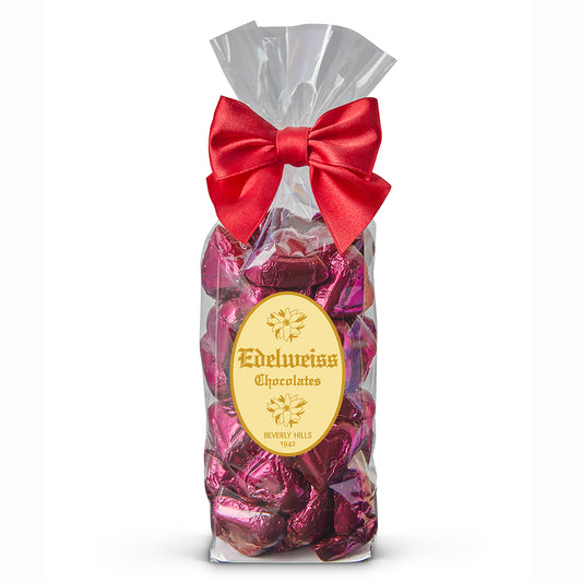 Extra Dark Chocolate Purple Foiled Hearts - Edelweiss Chocolates