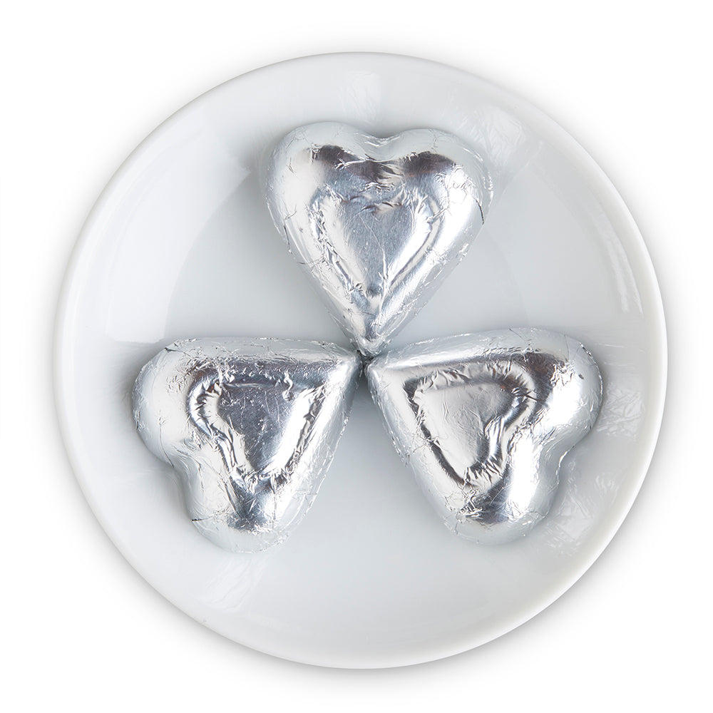 Milk Chocolate Silver Foiled Hearts - Edelweiss Chocolates