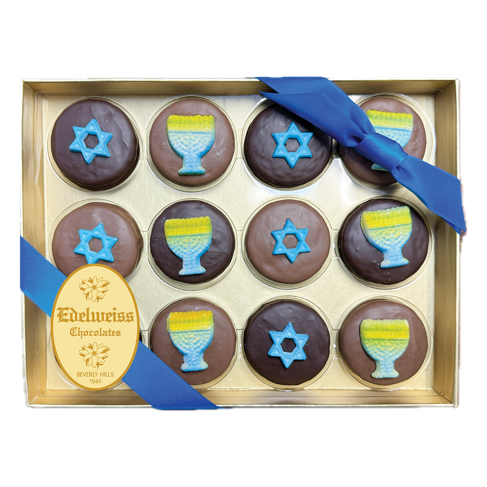 Gourmet Handmade Chocolate Hanukkah Oreos (12 Piece Gift Box) - Edelweiss Chocolates