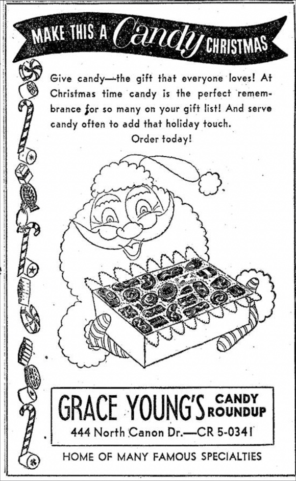 Candy Round-Up’s 1955 Christmas newspaper advertisement headed Make This a Candy Christmas.