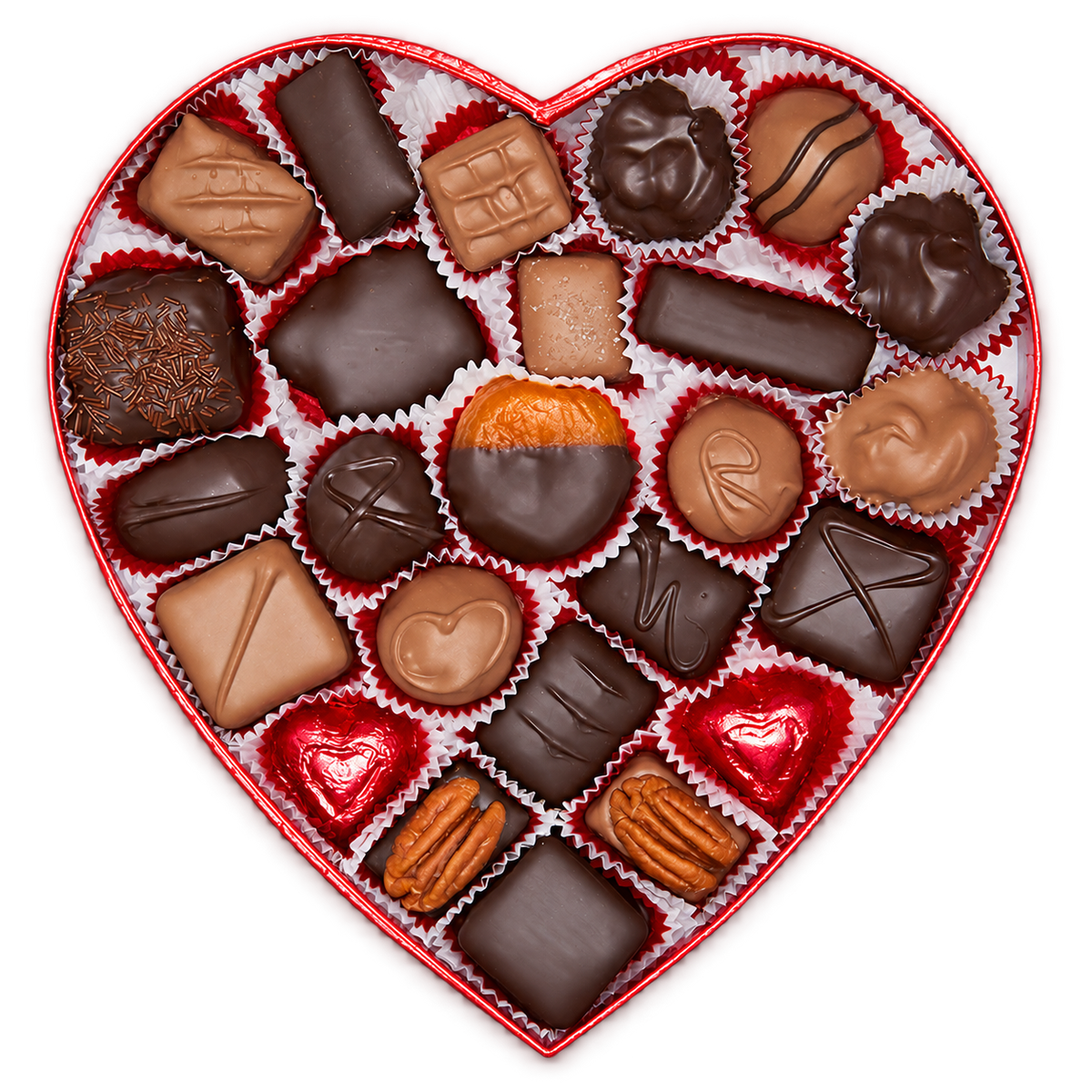 Black Tux With Tie Fabric Heart Box (1lb) - Edelweiss Chocolates