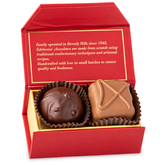 Handmade Chocolate Favor box with swiss truffle and vanilla marshmallow made in Los Angeles and Beverly Hills