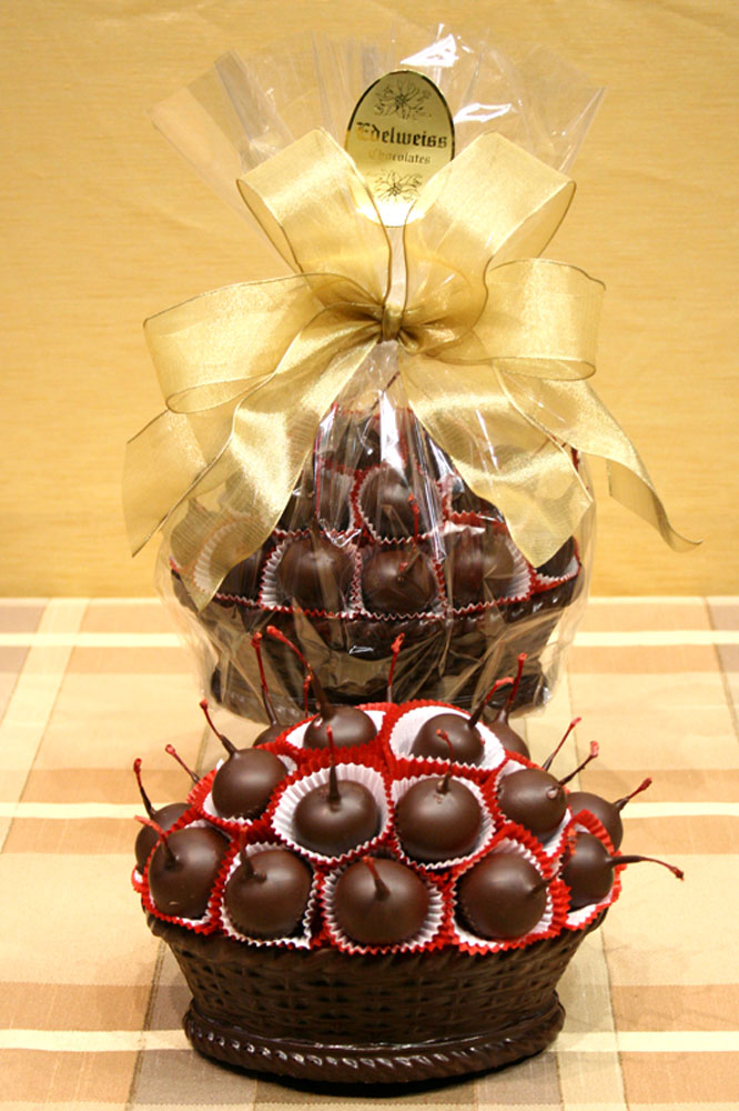 Large Cordial Cherry Dark Chocolate Basket - Edelweiss Chocolates