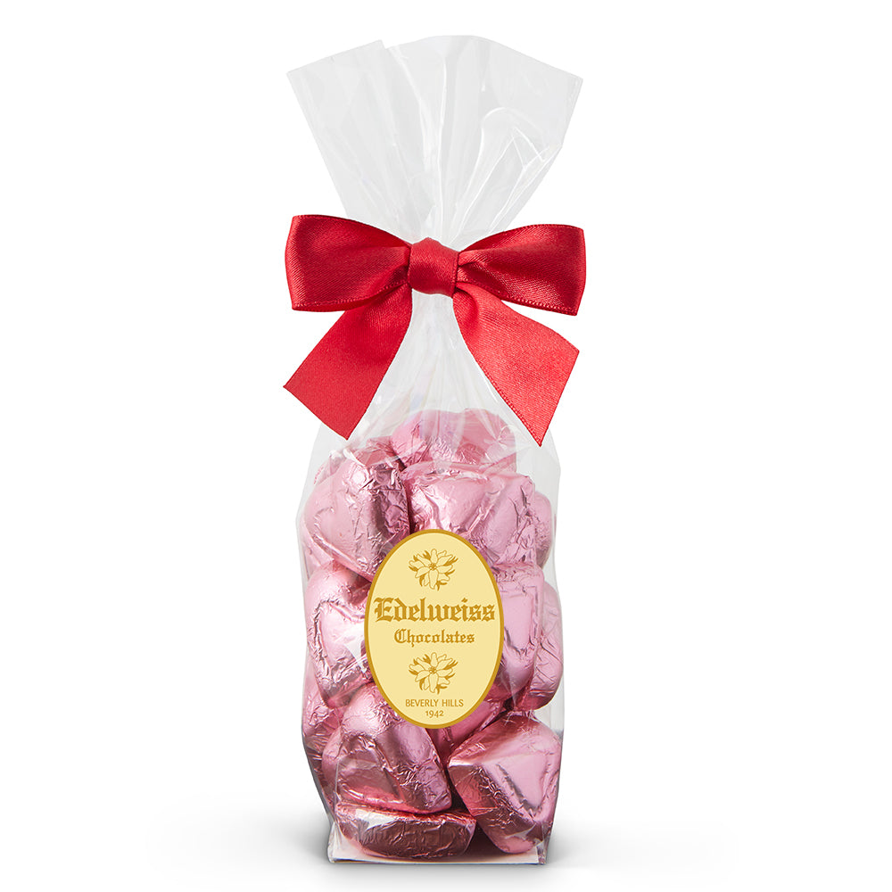 Milk Chocolate Pink Foiled Hearts - Edelweiss Chocolates