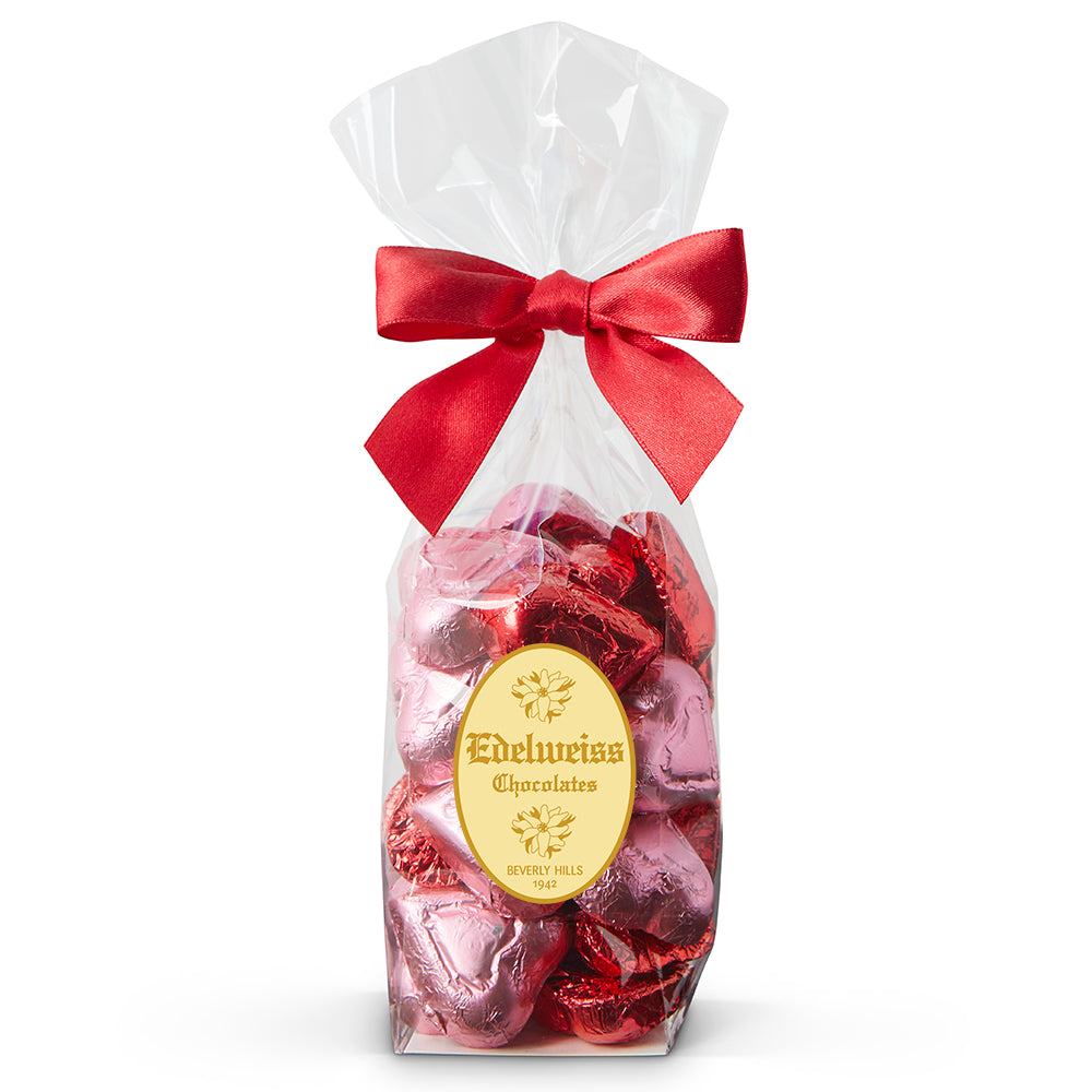 Milk Chocolate Red & Pink Foiled Hearts - Edelweiss Chocolates