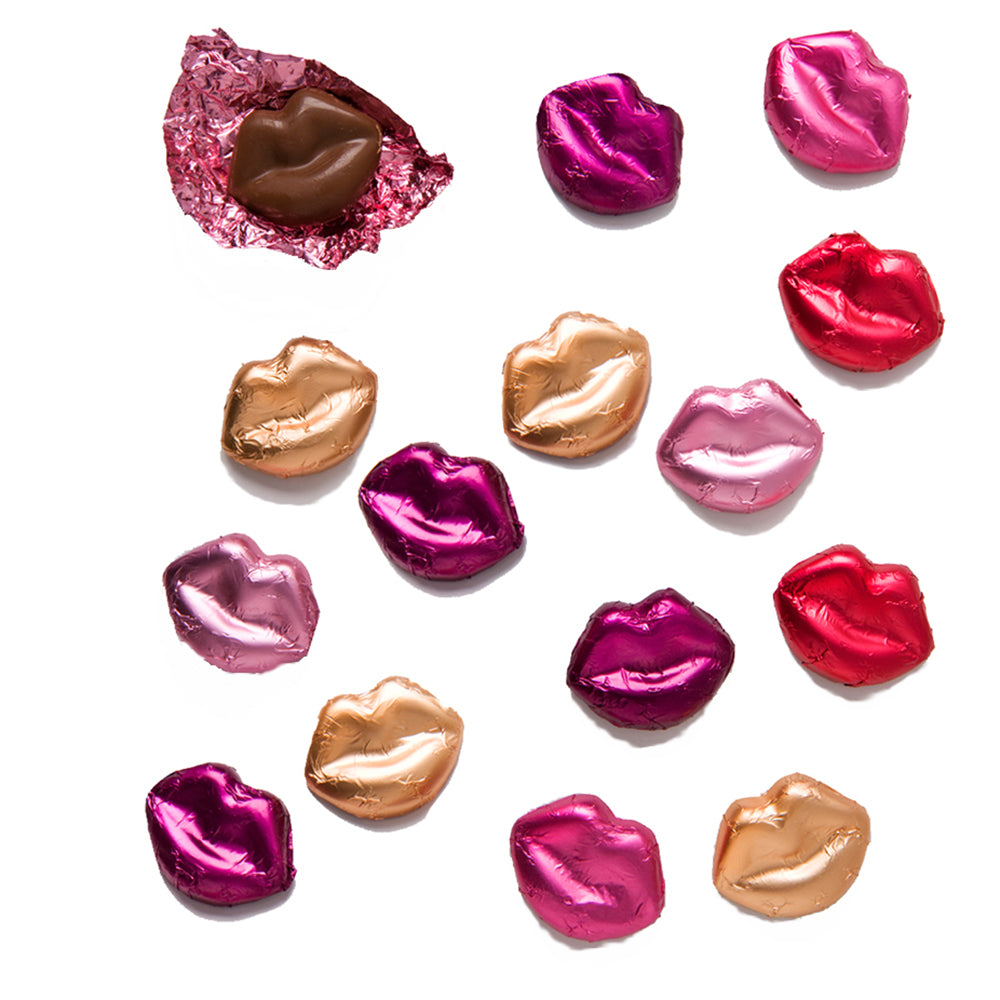 Milk Chocolate Foiled Lips In Assorted Colors - Edelweiss Chocolates