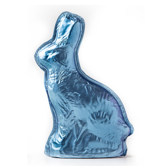 Blue Milk Chocolate Foiled Bunny (6oz) - Edelweiss Chocolates