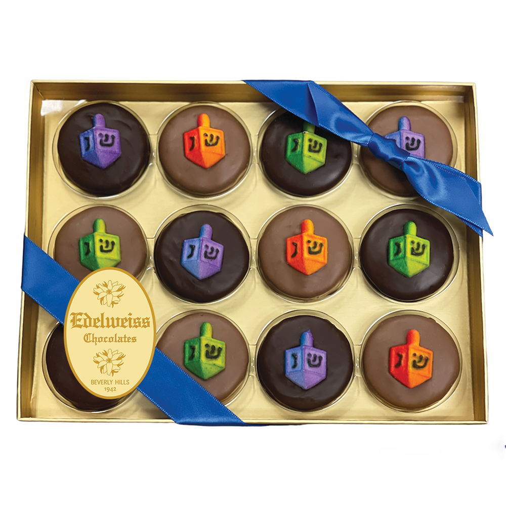 Chocolate covered Oreos with dreidel handmade in los angeles and beverly hills