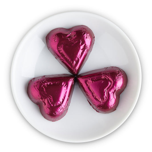 Extra Dark Chocolate Purple Foiled Hearts - Edelweiss Chocolates