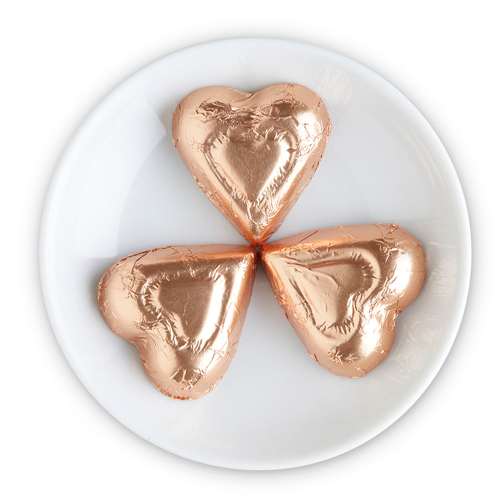 Dark Chocolate Bronze Foiled Hearts - Edelweiss Chocolates