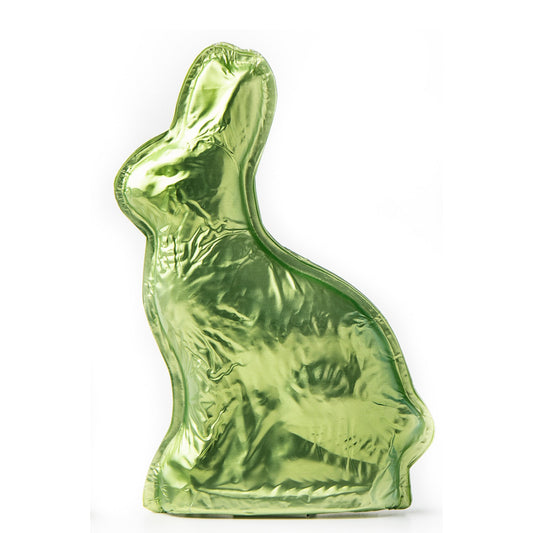 Green Milk Chocolate Foiled Bunny (6oz) - Edelweiss Chocolates