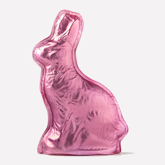 Pink Milk Chocolate Foiled Bunny (6oz) - Edelweiss Chocolates