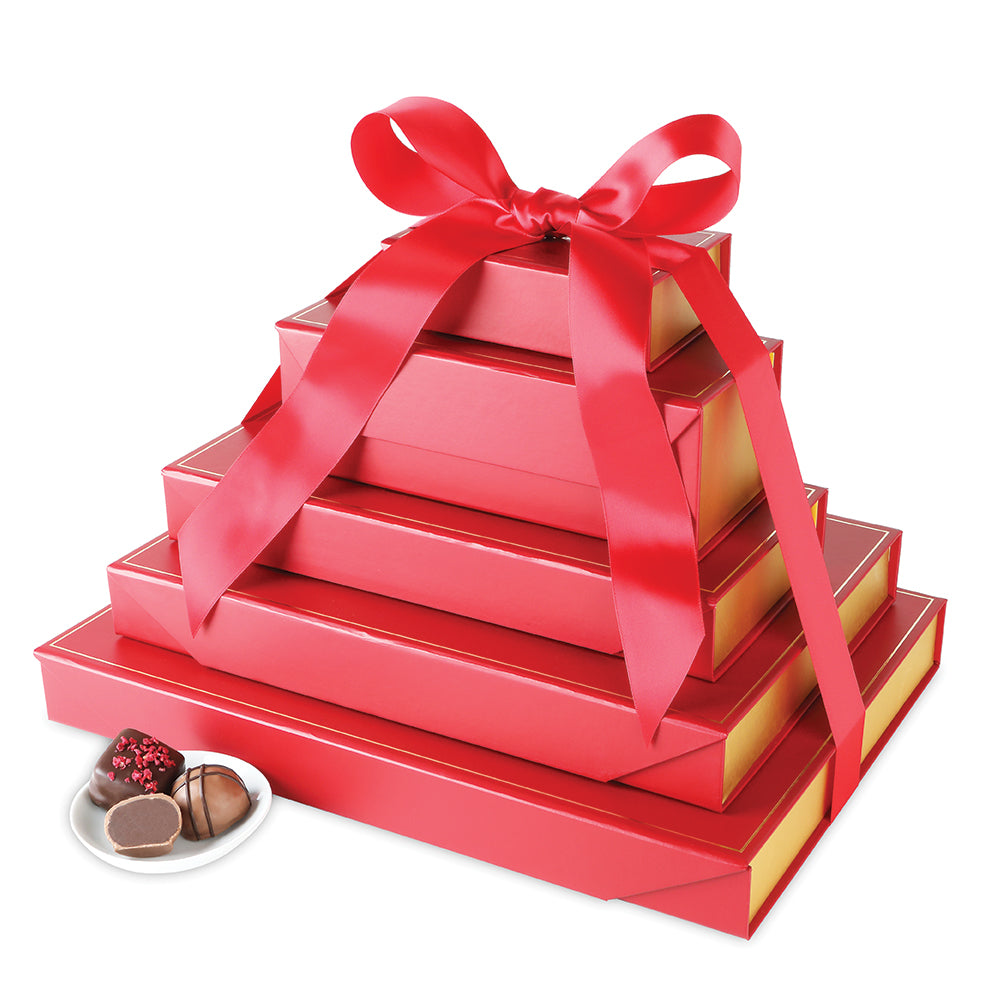 Large Ultimate Gourmet Gift Tower handmade in Beverly Hills and Los Angeles. Fresh chocolates are made every day