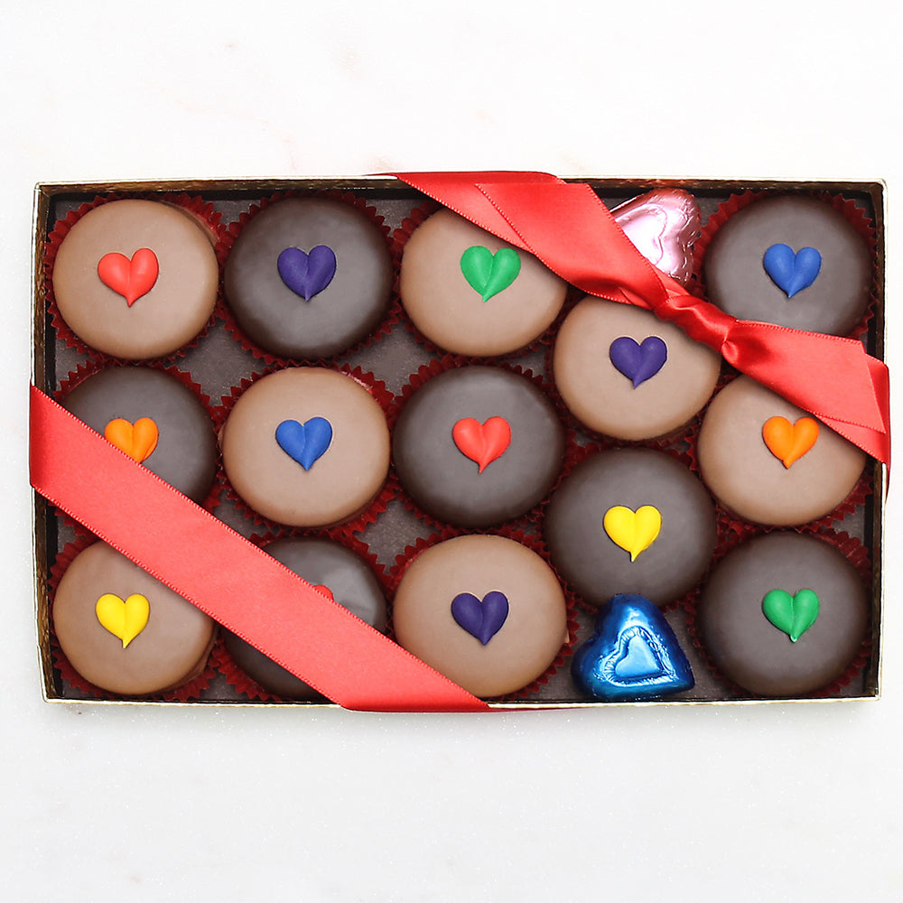 Gourmet Handmade Chocolate Oreos With Rainbow Hearts (Large) - Edelweiss Chocolates