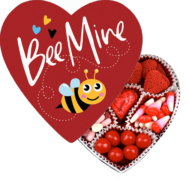 Bee Mine Heart Box filled with Candies (4 oz) - Edelweiss Chocolates