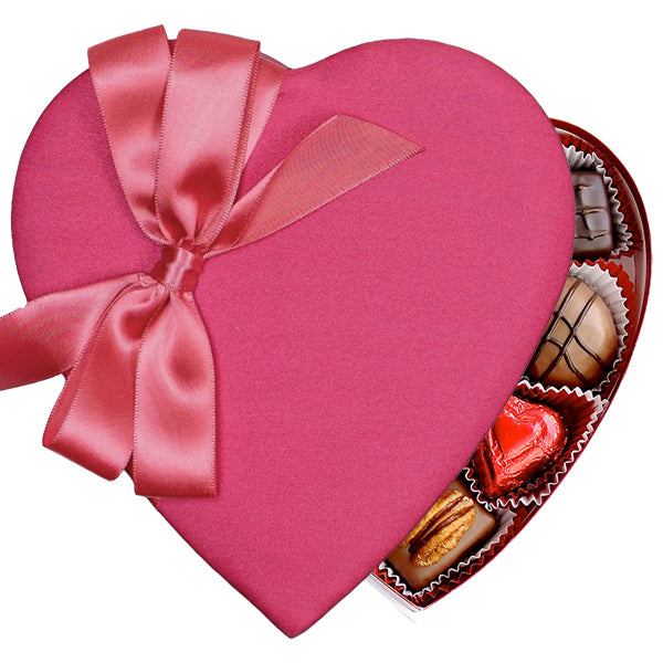 Pink Satin Heart Box (8oz) - Edelweiss Chocolates