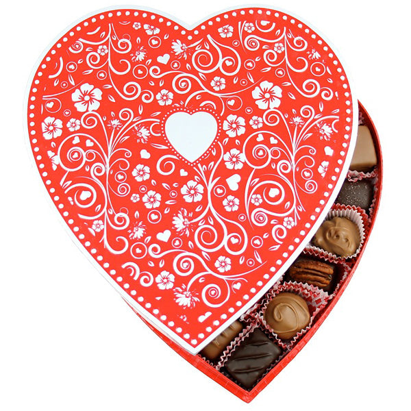 Embossed Silver Heart Box (1lb) - Edelweiss Chocolates