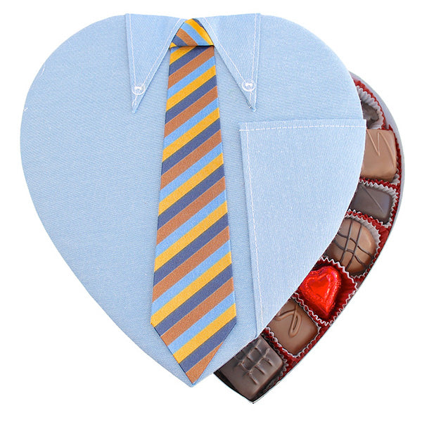 Shirt With Tie Fabric Heart Box - Edelweiss Chocolates