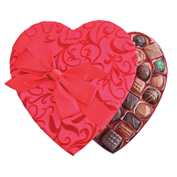 Passion Ivy With Bow Fabric Heart Box (1.5 lb) | Edelweiss Chocolates