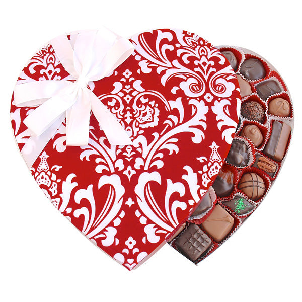 Damask Fabric Heart Box (2 pound) - Edelweiss Chocolates