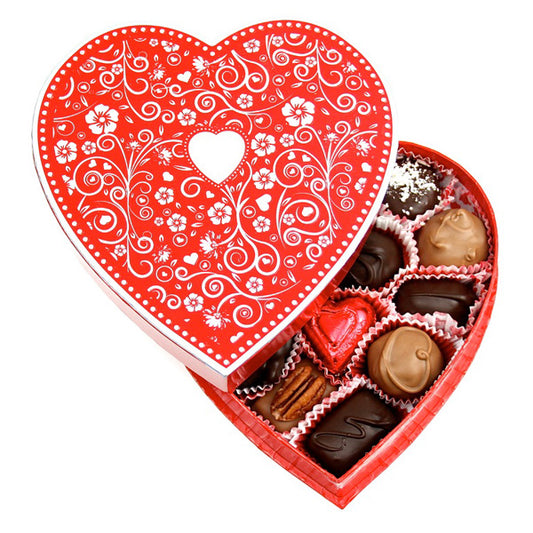 Silver Embossed Heart Box (8 oz) - Edelweiss Chocolates