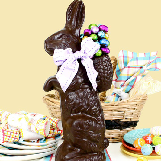 Extra Large Chocolate Bunny Decorated With Chocolate Foiled Eggs (Semi-Solid) - Edelweiss Chocolates